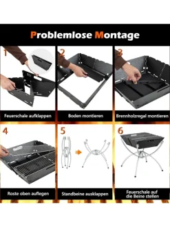 Feuerstelle Campinggrill 3in1 45x45x49cm in Schwarz