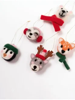 Filzkugeln "Winter Animals" in Rot/ Grau - 5 Stück