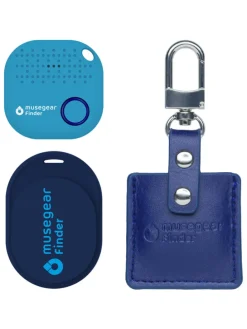 Finder Mini dunkelblau, Finder 2 hellblau, Finder 2 in Ledertasche Navy Blue