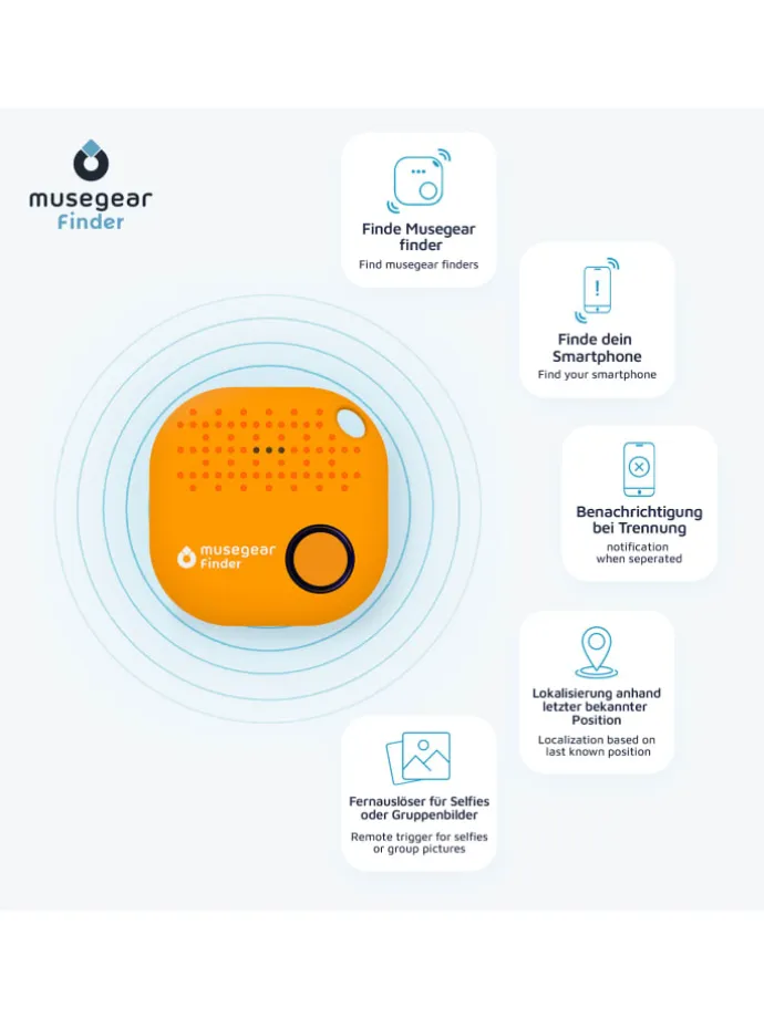 Finder Mini dunkelblau, Finder 2 orange, Finder 2 in Ledertasche Bordeaux