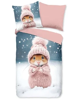 Flanell-Bettwäsche-Set "Sofia" in Blau/ Rosa