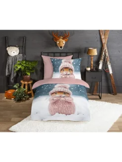 Flanell-Bettwäsche-Set "Sofia" in Blau/ Rosa