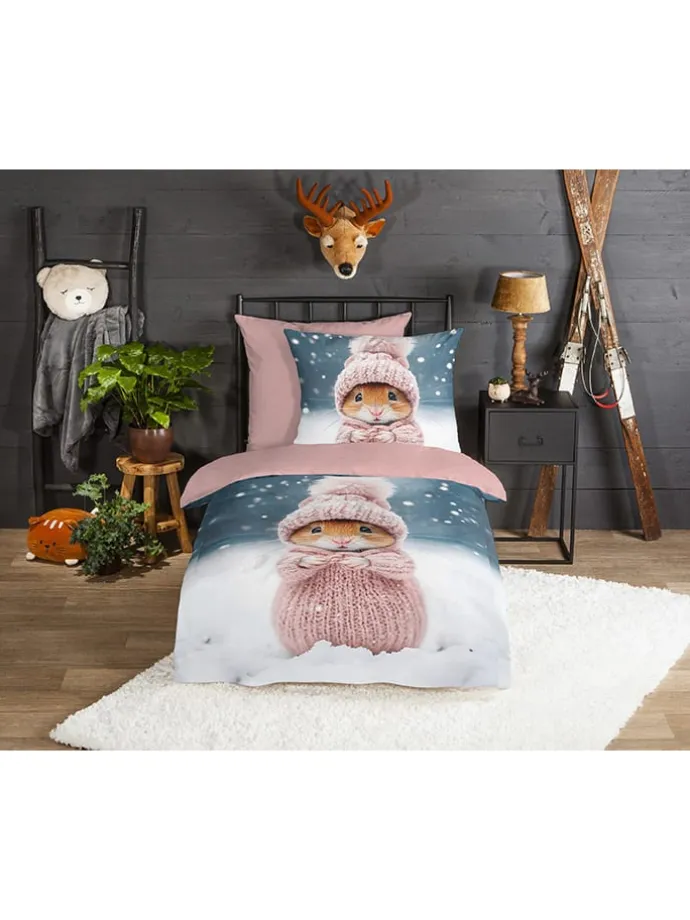 Flanell-Bettwäsche-Set "Sofia" in Blau/ Rosa