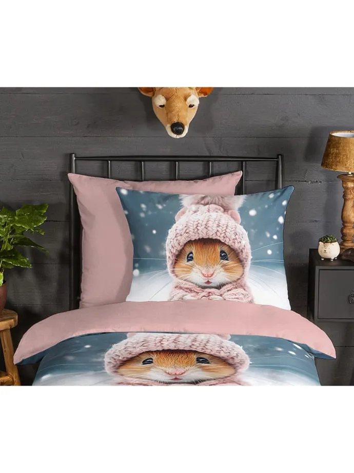 Flanell-Bettwäsche-Set "Sofia" in Blau/ Rosa