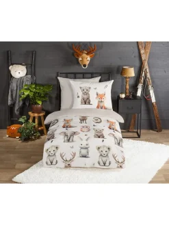 Flanell-Bettwäsche-Set "Sven" in Weiß/ Beige