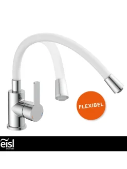 FLEXO Waschtischarmatur, Chrom/Weiß, mit flexiblem Auslauf