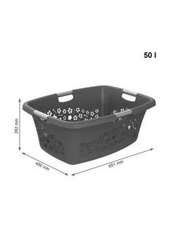 Flowers Wäschekorb 50l mit 4 Griffen, Kunststoff (PP) in Anthrazit