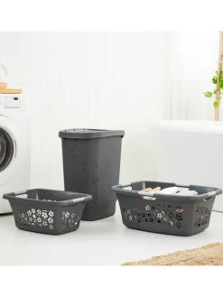 Flowers Wäschekorb 50l mit 4 Griffen, Kunststoff (PP) in Anthrazit