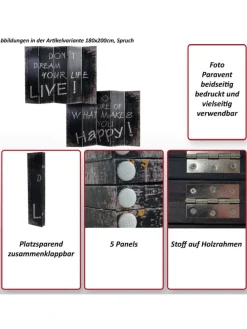 Foto-Paravent im Shabby-Look, 180x160cm, Spruch