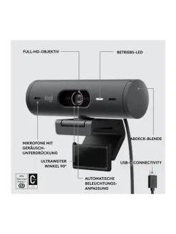 Full HD-Webcam Klemm-Halterung, Stereo-Mikrofon, Integrierte in Schwarz