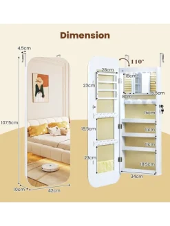 Ganzkörperspiegel abschließbarm mit LED 107,5 cm in Weiß