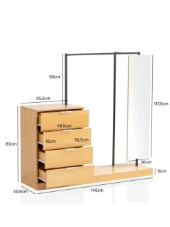 Garderobe Eiche-Dekor 145x138x40,5 cm Flurgarderobe Modern,