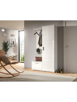 Garderobenkombination (B/H/T: 110x191x37 cm) in weiß und weiß Hochglanz