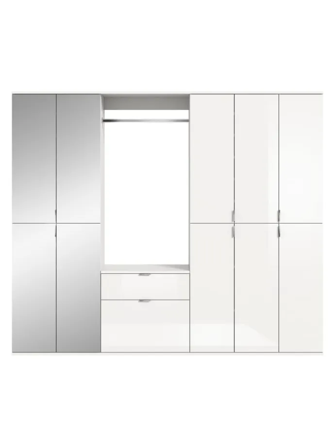 Garderobenkombination (B/H/T: 213x193x34 cm) in weiß und weiß Hochglanz