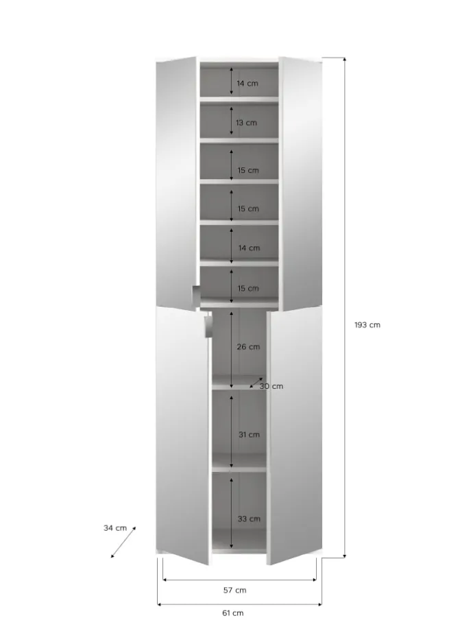 Garderobenkombination (B/H/T: 183x193x34 cm) in weiß und weiß Hochglanz