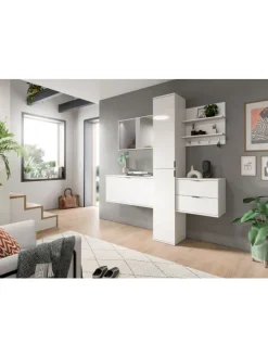 Garderobenkombination (B/H/T: 174x191x37 cm) in weiß hochglanz