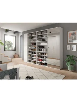 Garderobenkombination (B/H/T: 232x191x37 cm) in weiß hochglanz