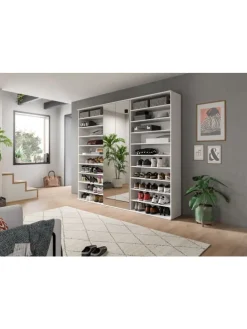 Garderobenkombination (B/H/T: 222x191x37 cm) in weiß hochglanz