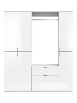 Garderobenkombination (B/H/T: 152x193x34 cm) in weiß und weiß Hochglanz