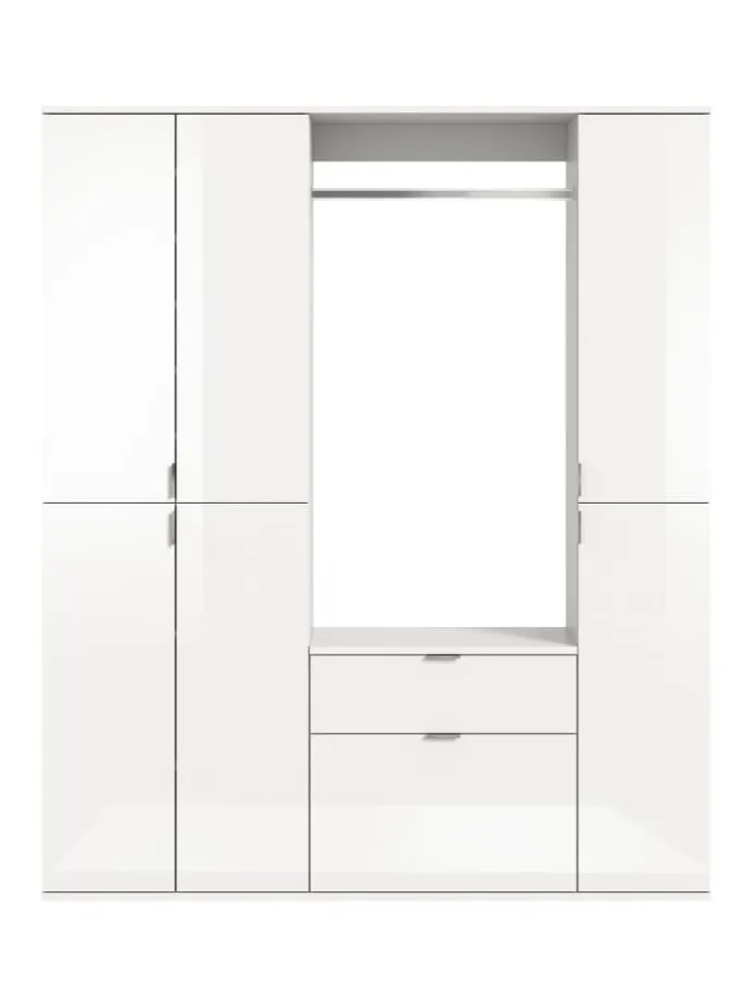 Garderobenkombination (B/H/T: 152x193x34 cm) in weiß und weiß Hochglanz