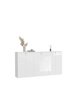 Garderobenkombination (B/H/T: 183x99x34 cm) in weiß und weiß Hochglanz