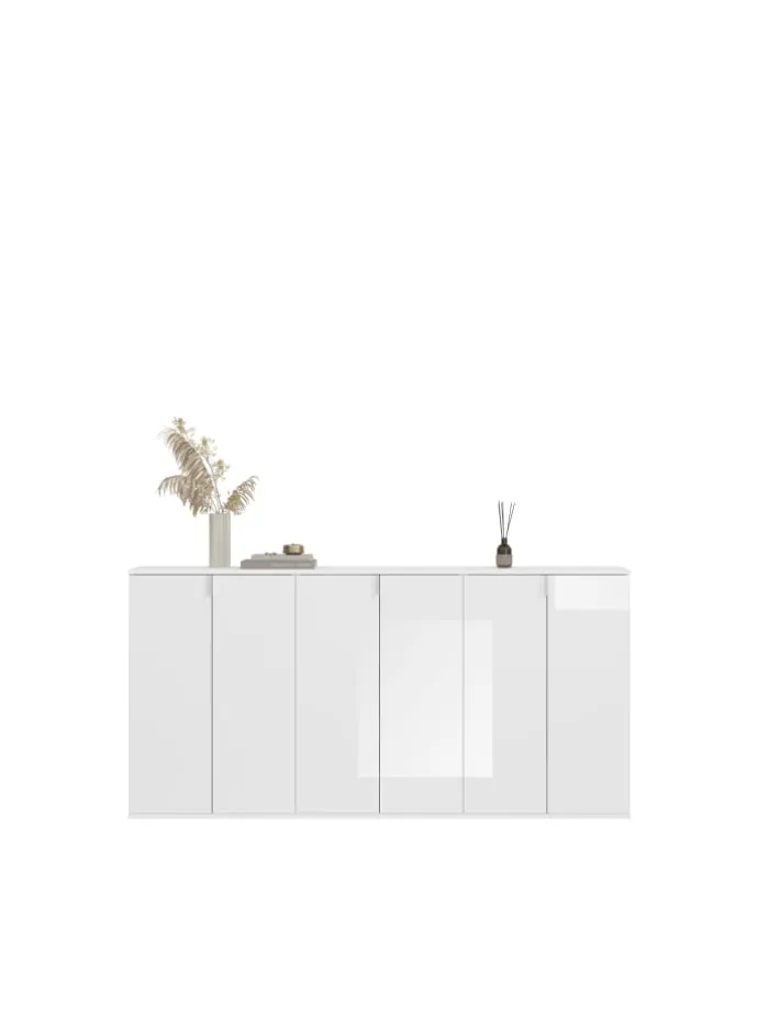 Garderobenkombination (B/H/T: 183x99x34 cm) in weiß und weiß Hochglanz