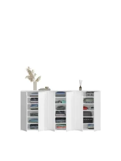 Garderobenkombination (B/H/T: 183x99x34 cm) in weiß und weiß Hochglanz