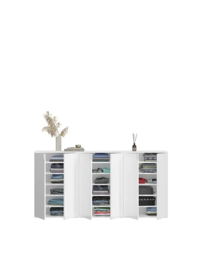 Garderobenkombination (B/H/T: 183x99x34 cm) in weiß und weiß Hochglanz