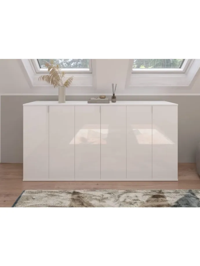 Garderobenkombination (B/H/T: 183x99x34 cm) in weiß und weiß Hochglanz