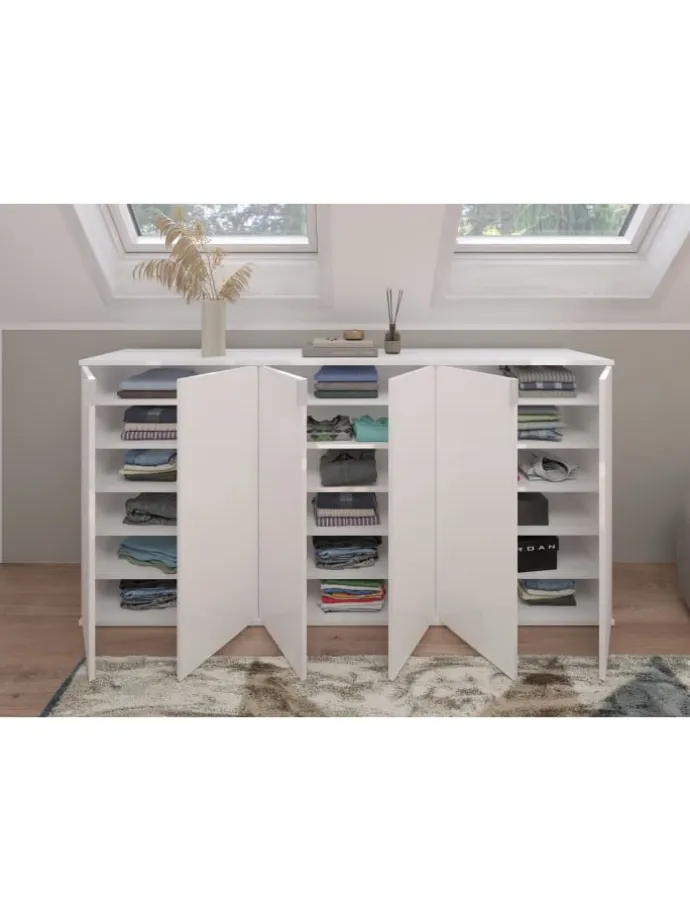 Garderobenkombination (B/H/T: 183x99x34 cm) in weiß und weiß Hochglanz