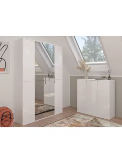 Garderobenkombination (B/H/T: 183x99x34 cm) in weiß und weiß Hochglanz