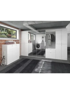 Garderobenkombination (B/H/T: 183x99x34 cm) in weiß und weiß Hochglanz