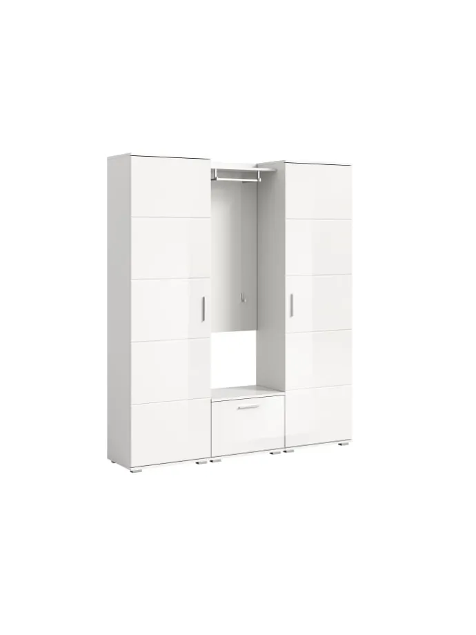 Garderobenkombination (B/H/T: 165x191x37 cm) in weiß und weiß Hochglanz