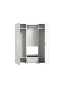 Garderobenkombination (B/H/T: 165x191x37 cm) in weiß und weiß Hochglanz