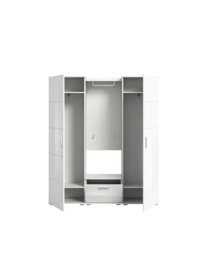 Garderobenkombination (B/H/T: 165x191x37 cm) in weiß und weiß Hochglanz