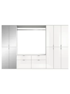 Garderobenkombination (B/H/T: 273x193x34 cm) in weiß und weiß Hochglanz