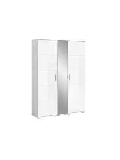 Garderobenkombination (B/H/T: 140x191x37 cm) in weiß und weiß Hochglanz