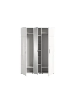 Garderobenkombination (B/H/T: 140x191x37 cm) in weiß und weiß Hochglanz