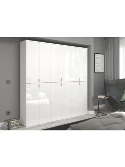 Garderobenkombination (B/H/T: 183x193x34 cm) in weiß und weiß Hochglanz