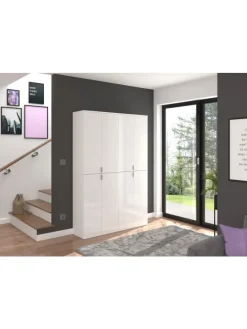 Garderobenkombination (B/H/T: 122x193x34 cm) in weiß und weiß Hochglanz