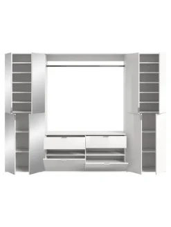 Garderobenkombination (B/H/T: 243x193x34 cm) in weiß und weiß Hochglanz