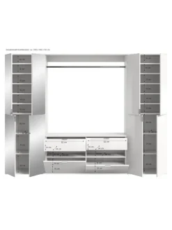 Garderobenkombination (B/H/T: 243x193x34 cm) in weiß und weiß Hochglanz