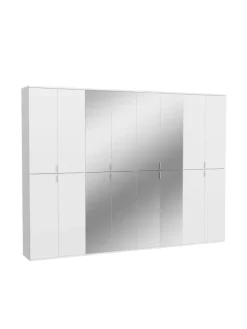 Garderobenkombination (B/H/T: 244x193x34 cm) in weiß und weiß Hochglanz