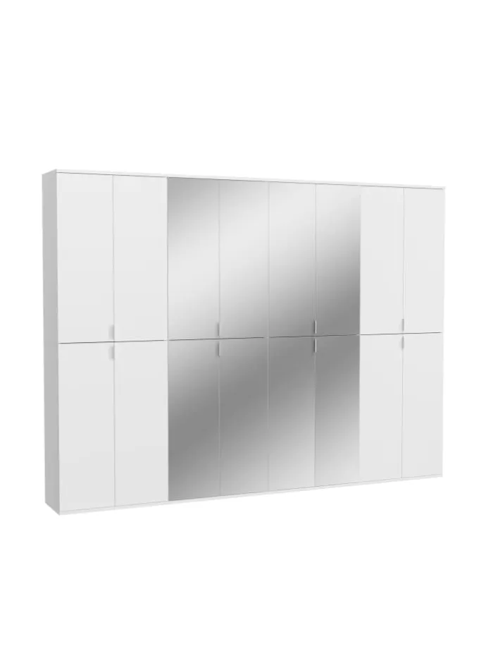 Garderobenkombination (B/H/T: 244x193x34 cm) in weiß und weiß Hochglanz