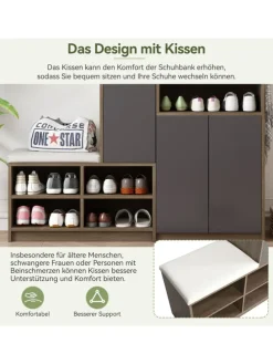 Garderobenset in Grau mit Sitzbank 4 Haken und Schubladen 100x180x35 cm