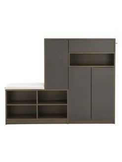 Garderobenset in Grau mit Sitzbank 4 Haken und Schubladen 100x180x35 cm