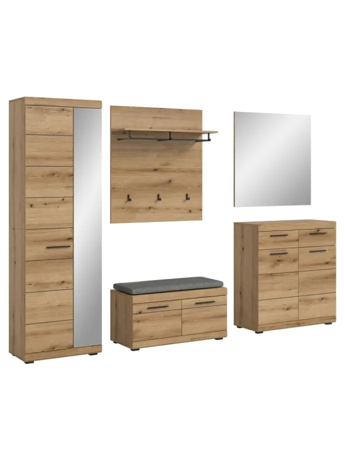 Garderoben-Set ink. Sitzkissen (B/H/T: 272x197x40 cm) in Evoke Oak Nachbildung