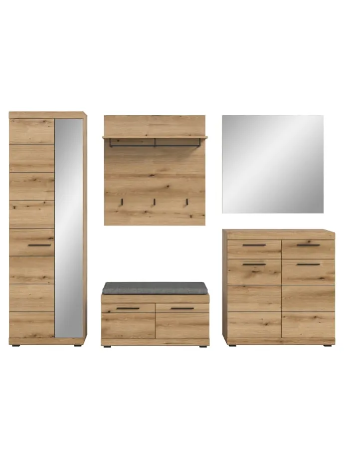 Garderoben-Set ink. Sitzkissen (B/H/T: 272x197x40 cm) in Evoke Oak Nachbildung