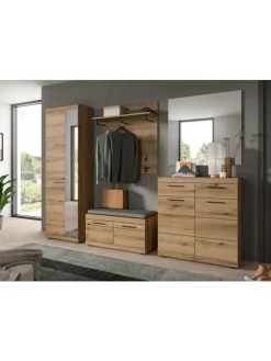 Garderoben-Set ink. Sitzkissen (B/H/T: 272x197x40 cm) in Evoke Oak Nachbildung