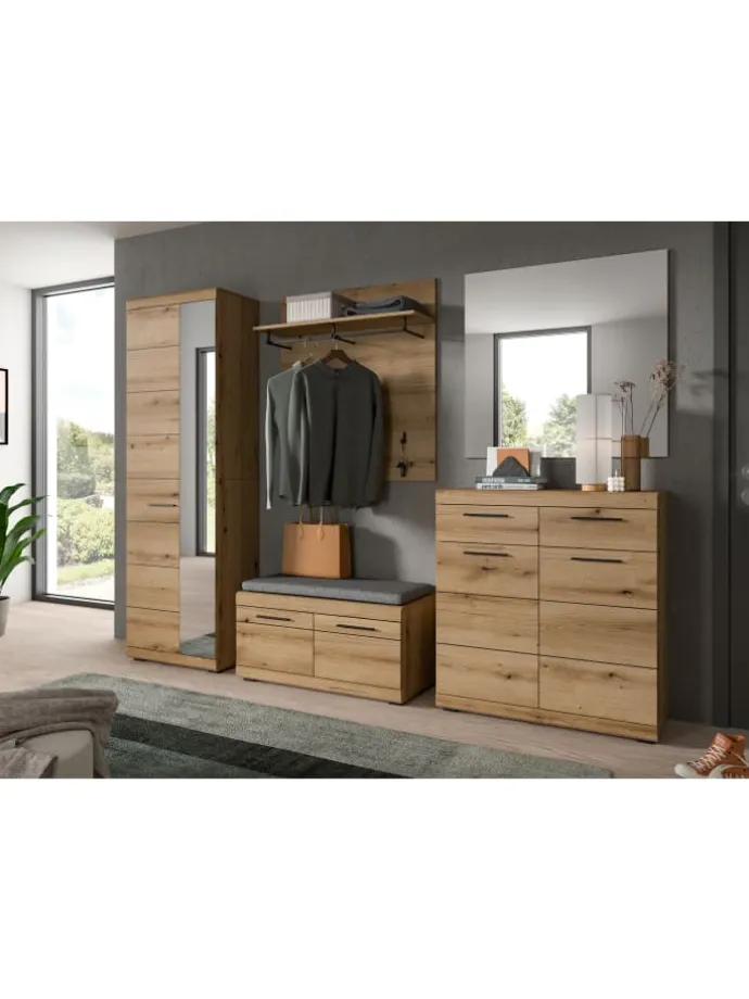 Garderoben-Set ink. Sitzkissen (B/H/T: 272x197x40 cm) in Evoke Oak Nachbildung